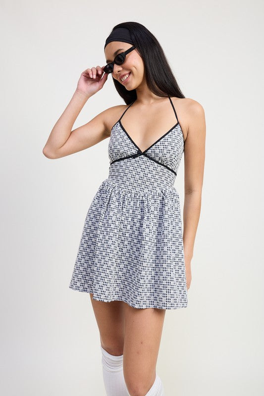 GINGHAM HALTER NECK MINI DRESS-Charmful Clothing Boutique