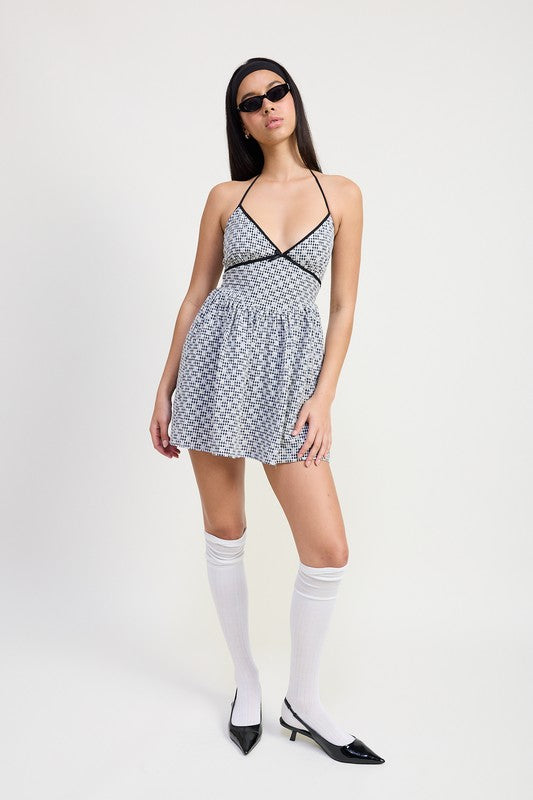 GINGHAM HALTER NECK MINI DRESS-Charmful Clothing Boutique