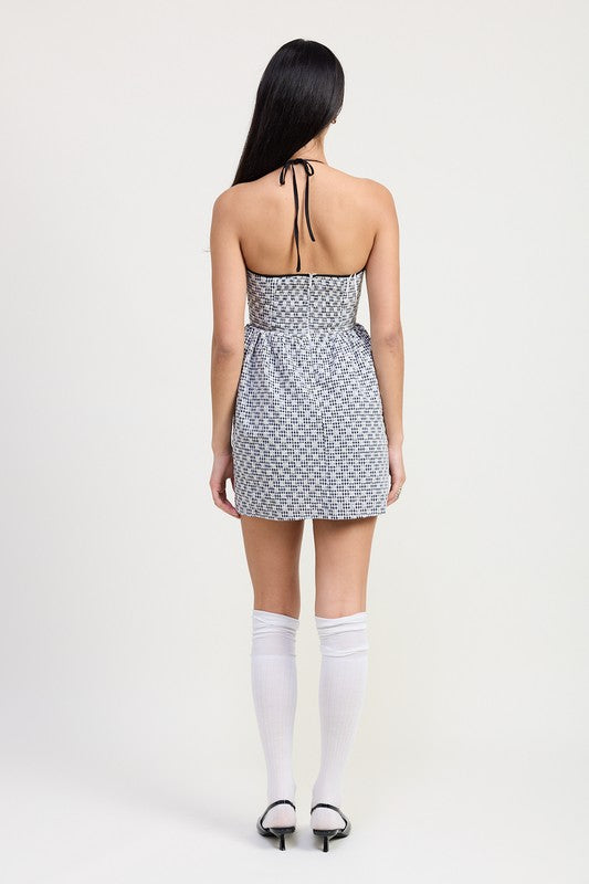 GINGHAM HALTER NECK MINI DRESS-Charmful Clothing Boutique