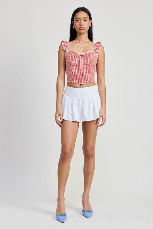 GINGHAM RUFFLE SLEEVE CORSET TOP-Charmful Clothing Boutique