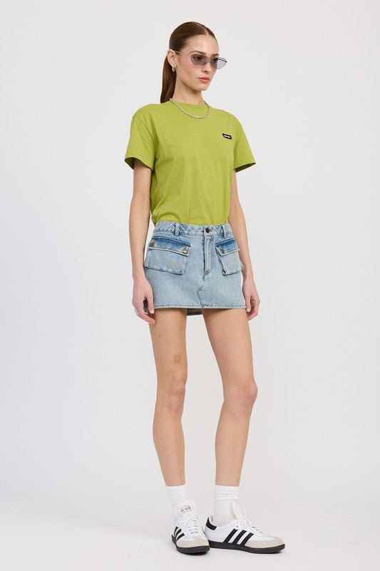 LOW WAIST DENIM MINI SKIRT WITH POCKETS-Charmful Clothing Boutique