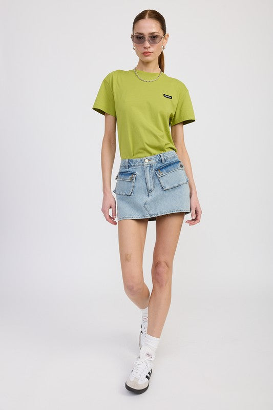 LOW WAIST DENIM MINI SKIRT WITH POCKETS-Charmful Clothing Boutique