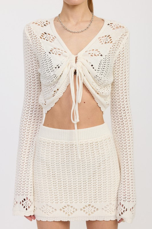 CROPPED CROCHET LONG SLEEVE TOP-Charmful Clothing Boutique