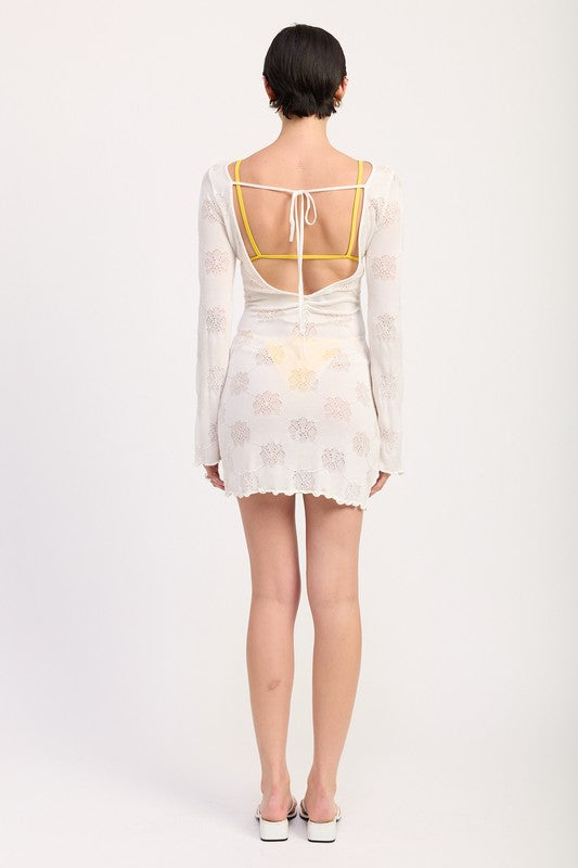 MINI OPEN BACK LONG SLEEVE DRESS-Charmful Clothing Boutique
