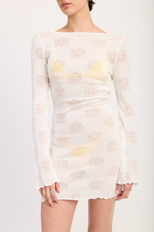 MINI OPEN BACK LONG SLEEVE DRESS-Charmful Clothing Boutique