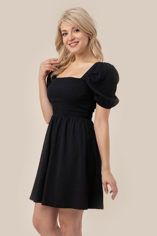 Puff sleeved smocked dress-Charmful Clothing Boutique