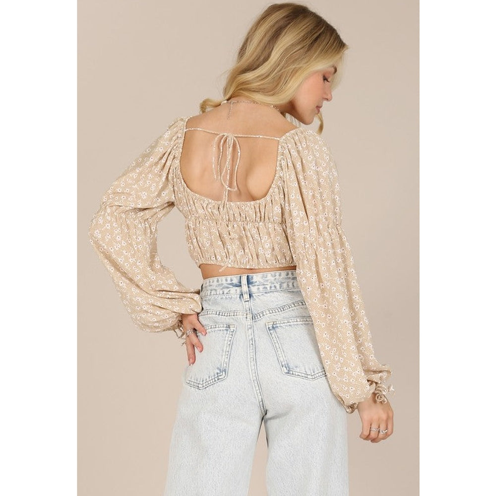 LS square neck floral crop top-Charmful Clothing Boutique