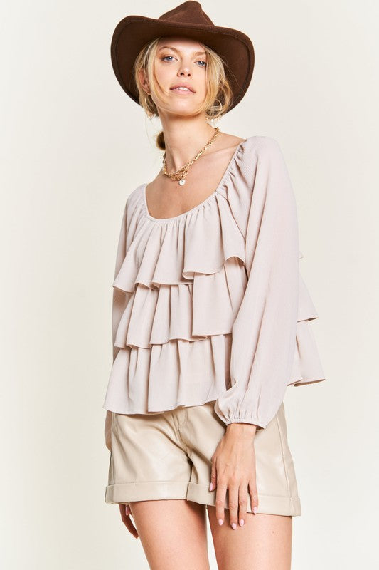 Tiered flounce designed Blouse JJT5023-Charmful Clothing Boutique