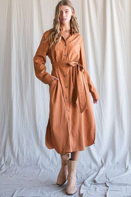Button down shirt long dress PLUS 30-545P-Charmful Clothing Boutique