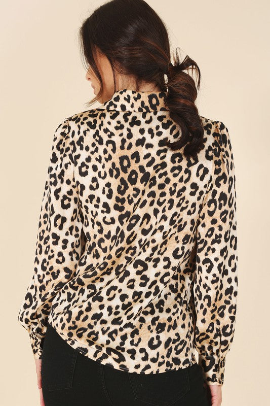 Satin leopard blouse-Charmful Clothing Boutique