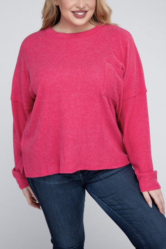 Plus Ribbed Brushed Melange Hacci Sweater-Charmful Clothing Boutique