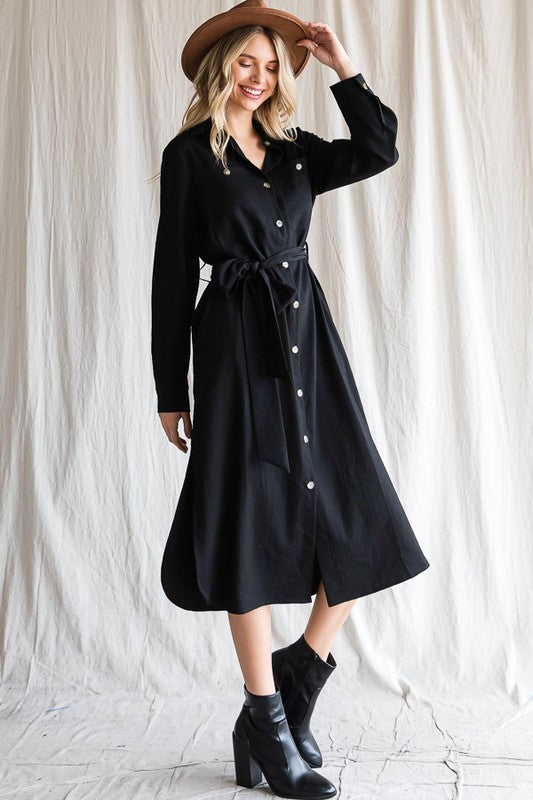 Button down shirt long dress PLUS 30-545P-Charmful Clothing Boutique