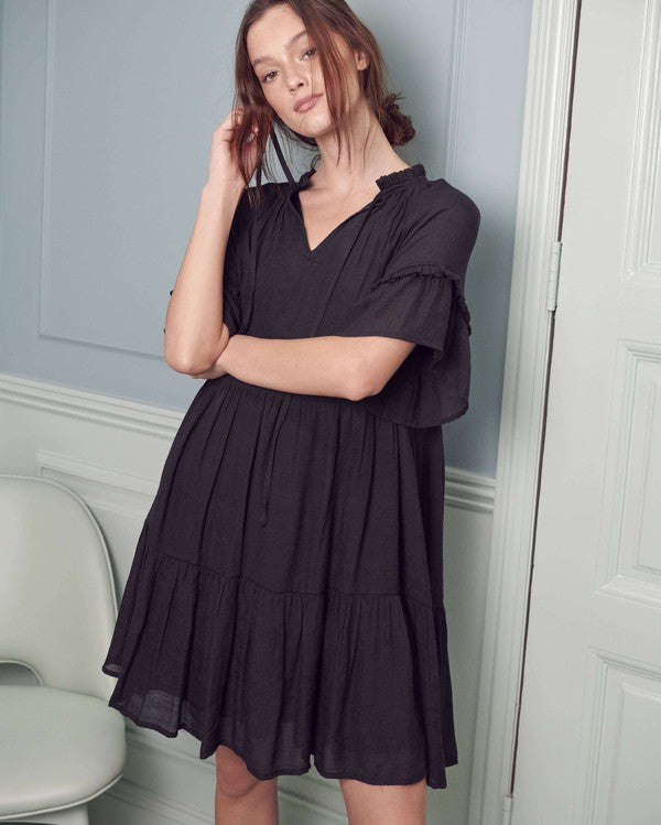 Ruffled neck tiered mini dress JBJ1054A-Charmful Clothing Boutique