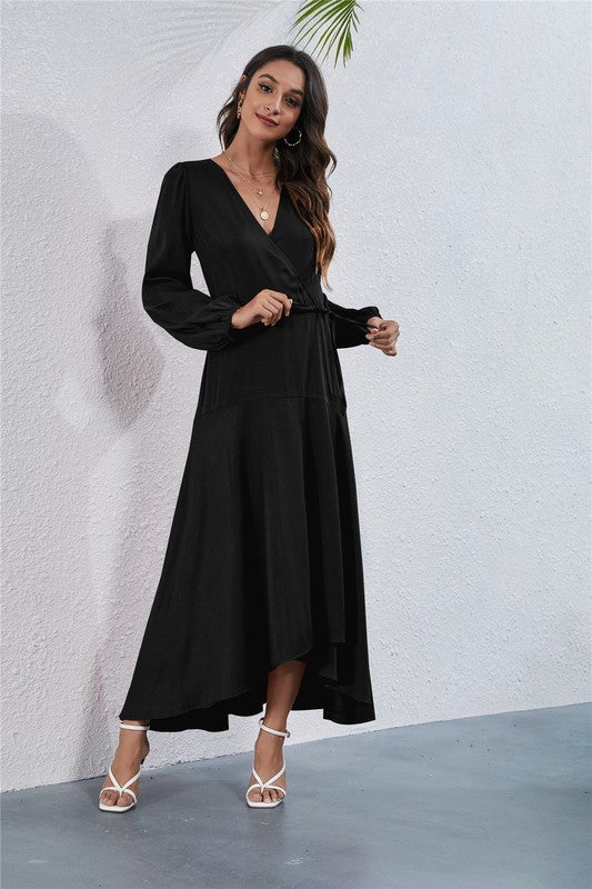 Women's V Neck Long Sleeve Maxi Dress-Charmful Clothing Boutique