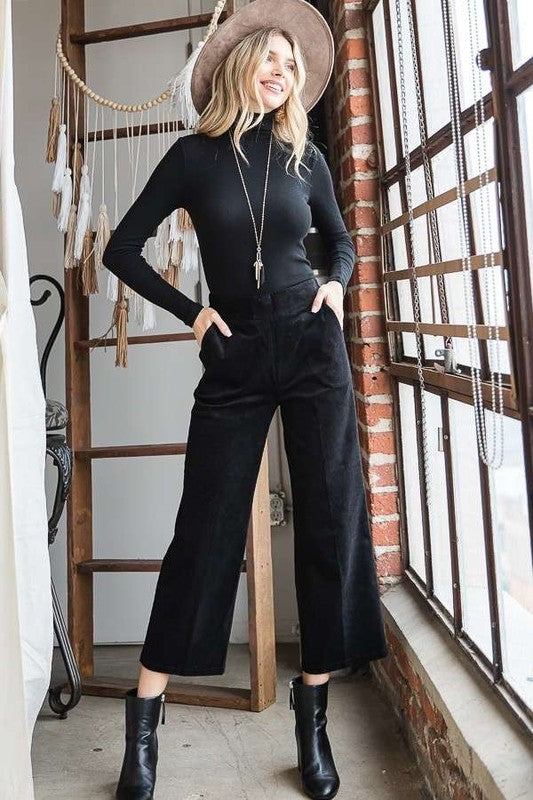 RIBBED VELVET CROP WIDE LEG PANTS PLUS-Charmful Clothing Boutique