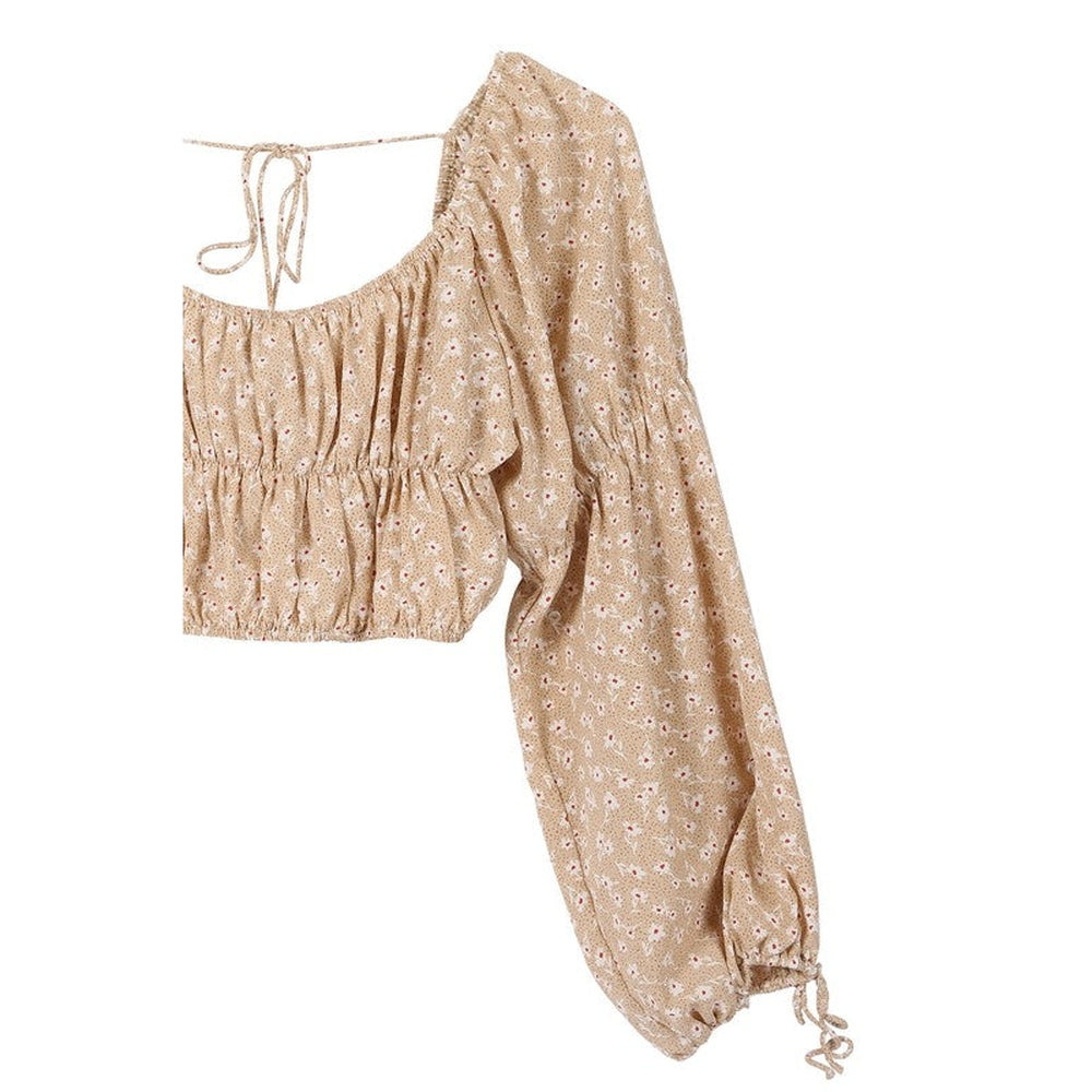 LS square neck floral crop top-Charmful Clothing Boutique