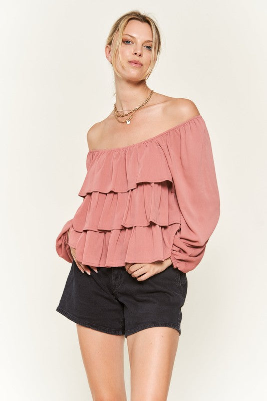 Tiered flounce designed Blouse JJT5023-Charmful Clothing Boutique