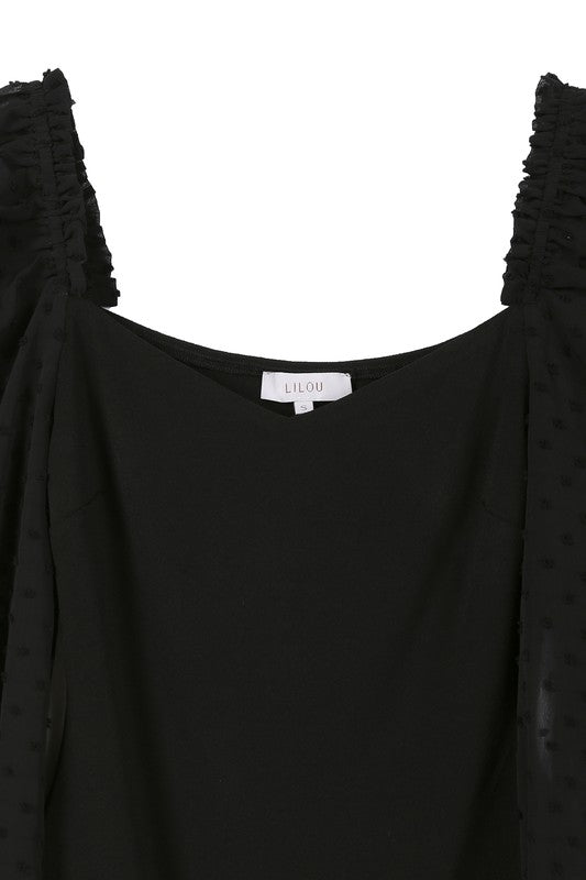 LS shirring sleeve bodysuit-Charmful Clothing Boutique