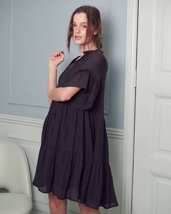 Ruffled neck tiered mini dress JBJ1054A-Charmful Clothing Boutique