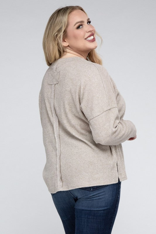 Plus Ribbed Brushed Melange Hacci Sweater-Charmful Clothing Boutique