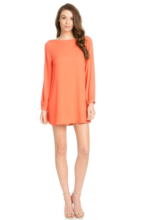 long sleeve shift dress coral-Charmful Clothing Boutique