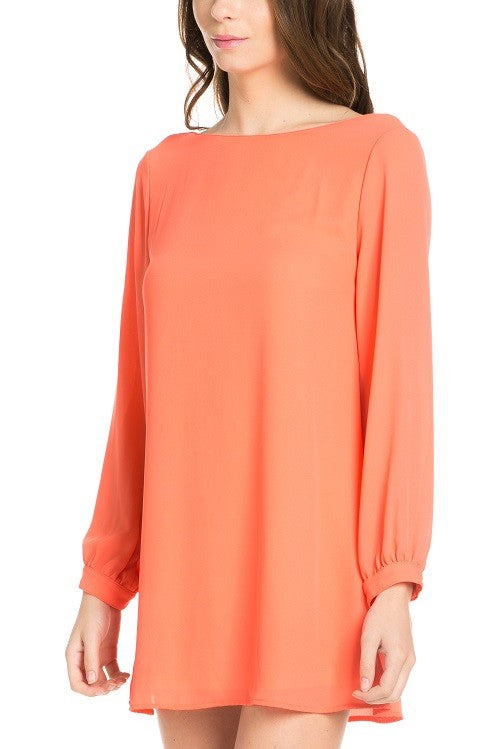 long sleeve shift dress coral-Charmful Clothing Boutique