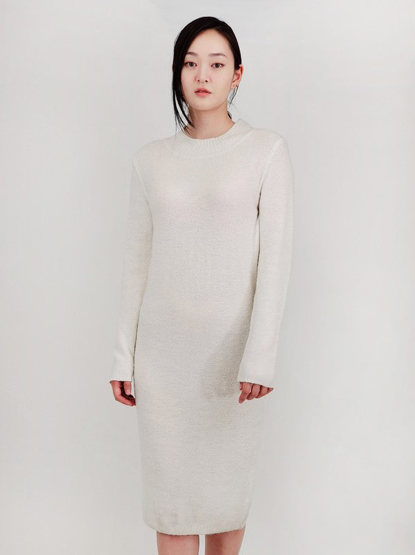 Loose Fit Long Sleeve Textured Midi Sweater Dress-Charmful Clothing Boutique