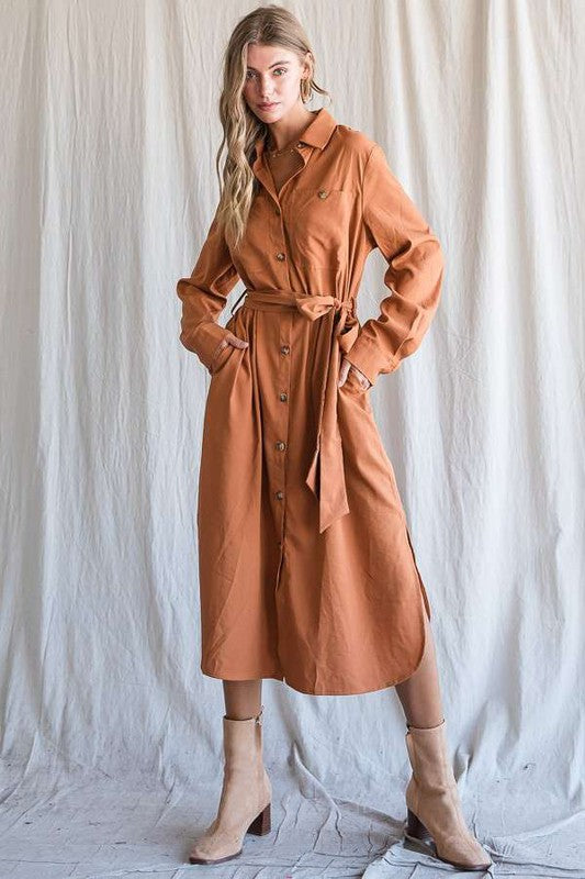 Button down shirt long dress PLUS 30-545P-Charmful Clothing Boutique
