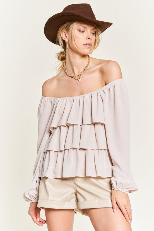 Tiered flounce designed Blouse JJT5023-Charmful Clothing Boutique