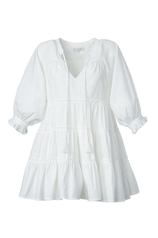 Tiered mini dress with tassel-Charmful Clothing Boutique