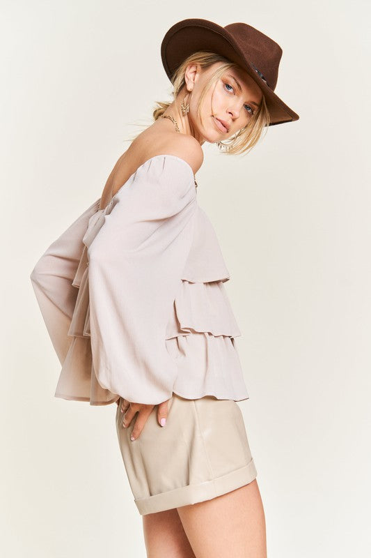 Tiered flounce designed Blouse JJT5023-Charmful Clothing Boutique