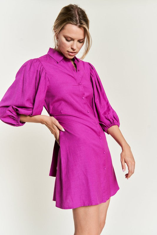 SOLID BUTTON DOWN DRESS PLUS JBJ1004P-Charmful Clothing Boutique
