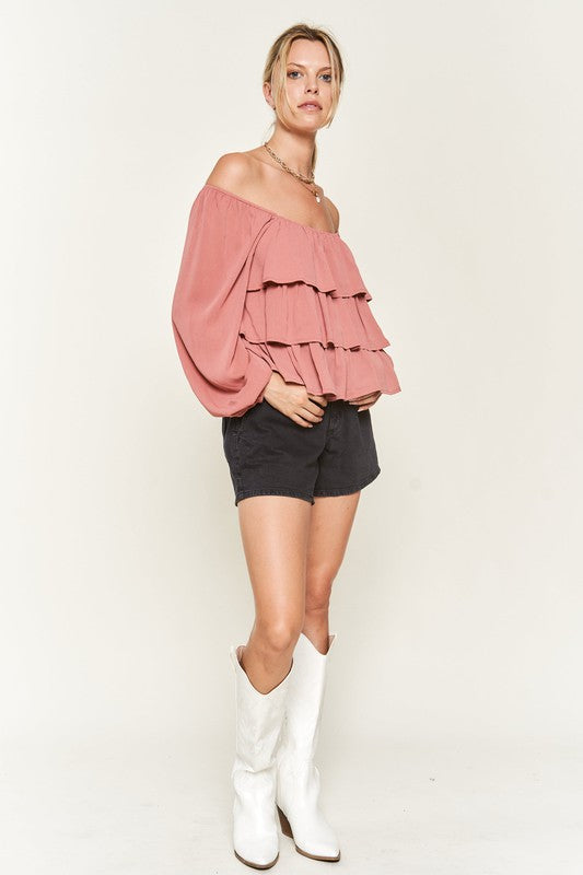Tiered flounce designed Blouse JJT5023-Charmful Clothing Boutique