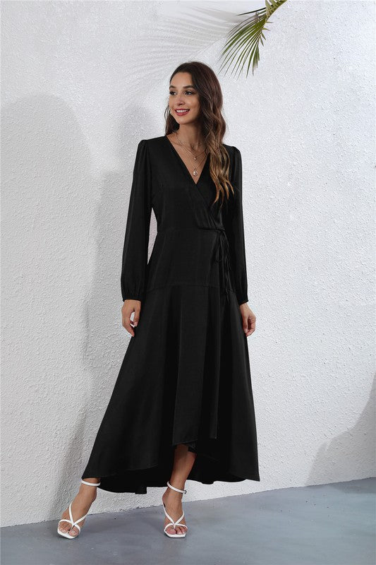 Women's V Neck Long Sleeve Maxi Dress-Charmful Clothing Boutique