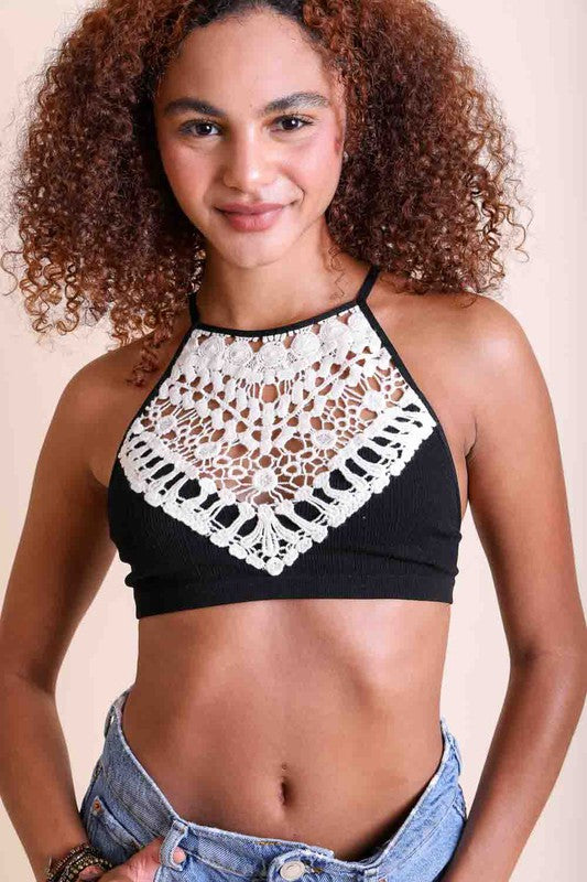 Crochet Lace High Neck Bralette-Charmful Clothing Boutique