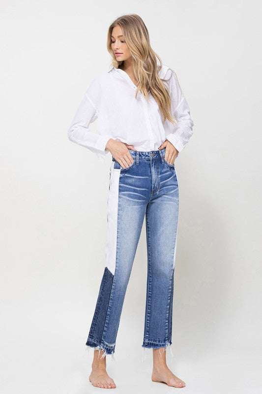 Super HIgh RIse Straight W/Side Blocking Panel-Charmful Clothing Boutique