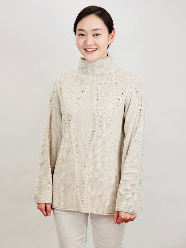 Mock Neck Cable Knitted Tunic Pullover Sweater-Charmful Clothing Boutique