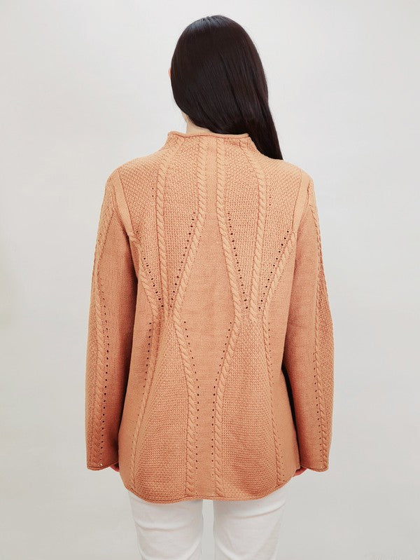Mock Neck Cable Knitted Tunic Pullover Sweater-Charmful Clothing Boutique