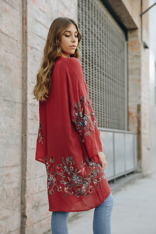 Long Floral Kimono Cardigan-Charmful Clothing Boutique