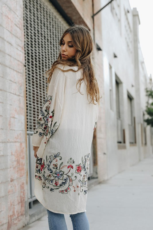 Long Floral Kimono Cardigan-Charmful Clothing Boutique