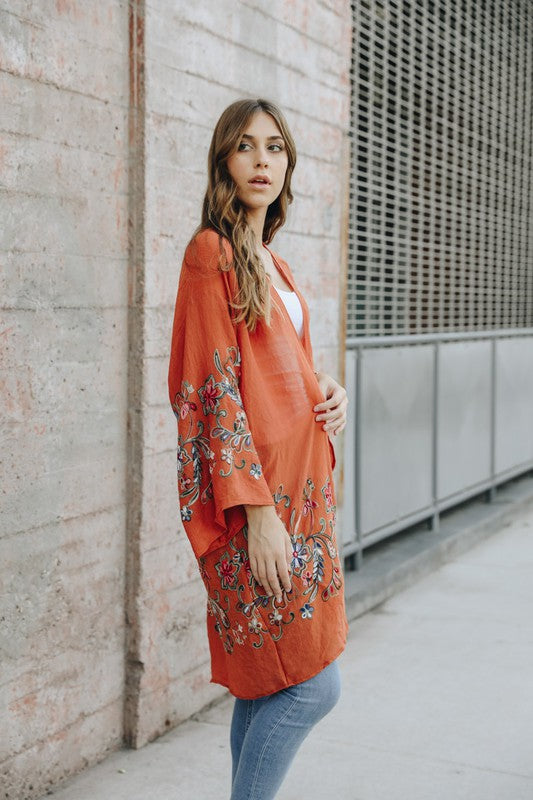 Long Floral Kimono Cardigan-Charmful Clothing Boutique
