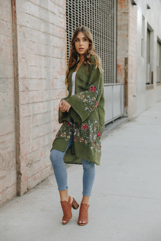 Long Floral Kimono Cardigan-Charmful Clothing Boutique