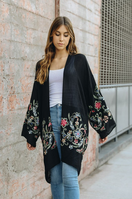Long Floral Kimono Cardigan-Charmful Clothing Boutique