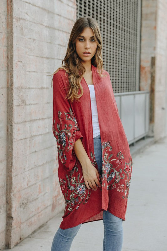Long Floral Kimono Cardigan-Charmful Clothing Boutique