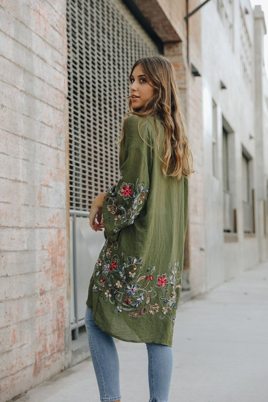 Long Floral Kimono Cardigan-Charmful Clothing Boutique
