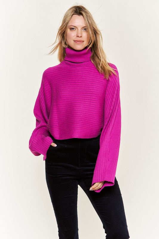 Mock neck wide sleeves top JJK50507-Charmful Clothing Boutique