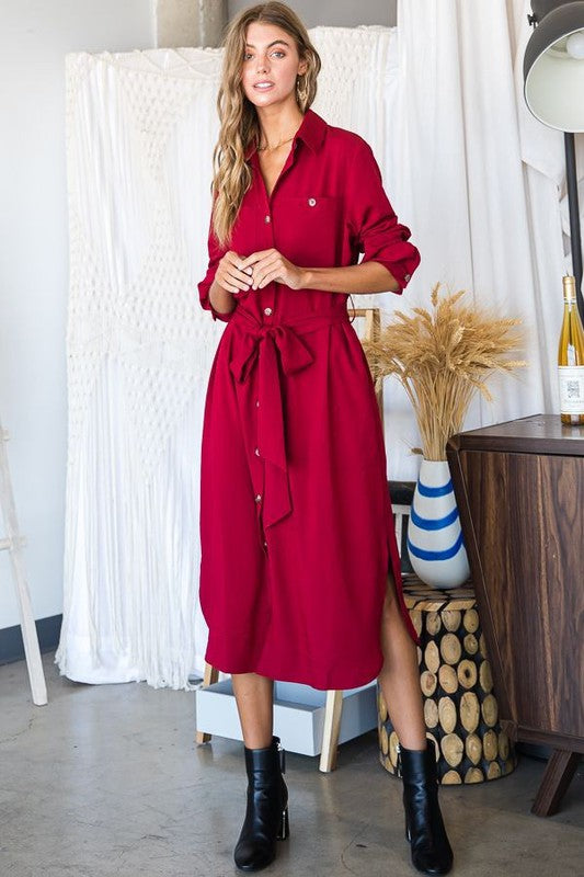 Button down shirt long dress PLUS 30-545P-Charmful Clothing Boutique