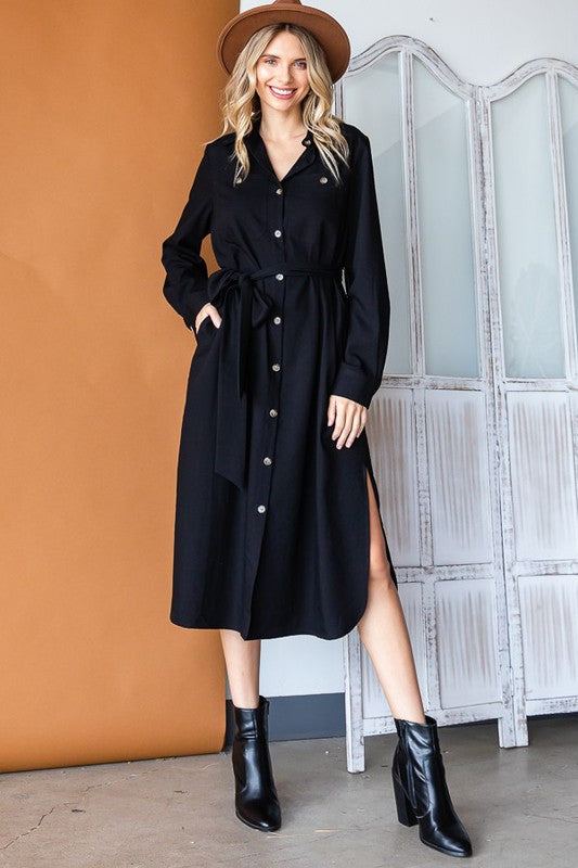 Button down shirt long dress PLUS 30-545P-Charmful Clothing Boutique