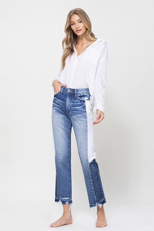 Super HIgh RIse Straight W/Side Blocking Panel-Charmful Clothing Boutique