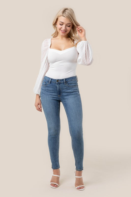 LS shirring sleeve bodysuit-Charmful Clothing Boutique
